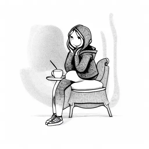 Girl Sitting At Chair With A Coffee Wearing Leggings And A Hoodie