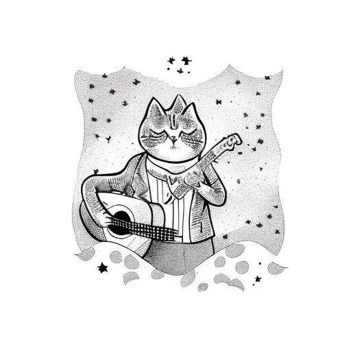 A Cat Playing A Guitar Under A Starry Sky