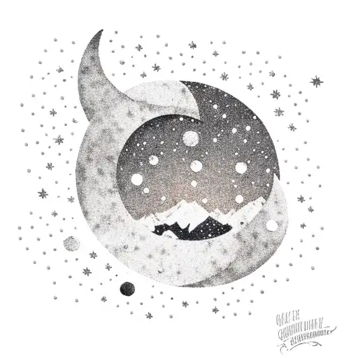 Crescent Moon Face And Sparkles Simple