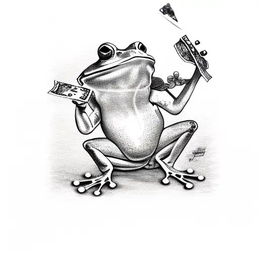Frog Playing Cards Drinking Red Wine