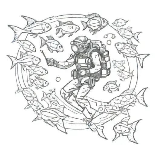 Scuba Diver Surrounded By Fish