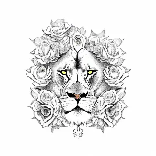 A Lion Playing A Guitar Surrounded By Roses