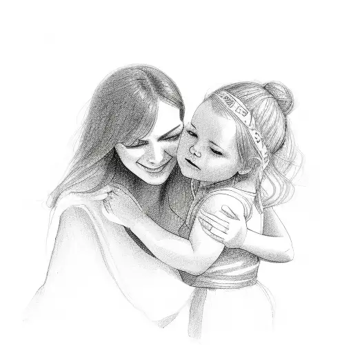 A Woman Hugging A Little Girl