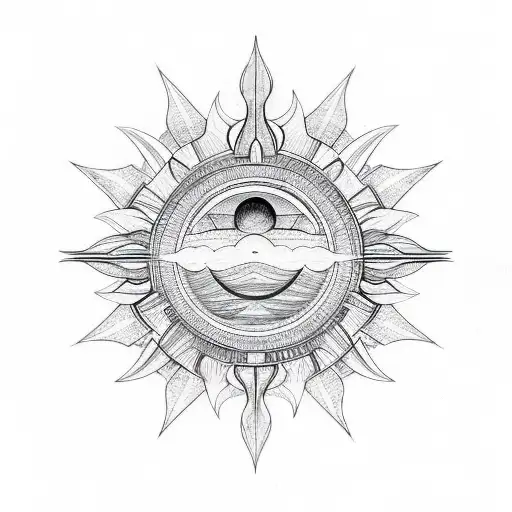 A Psychedelic Sun With Geometric Shapes