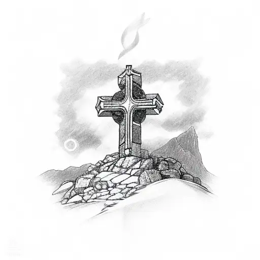 Christian Cross On Mountain