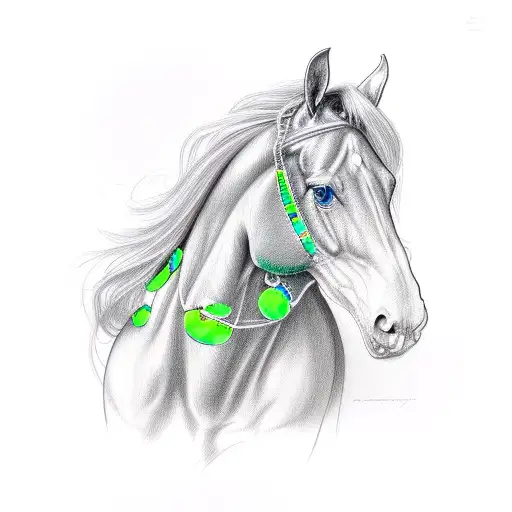 Black Race Horse With A Green Opal Necklace