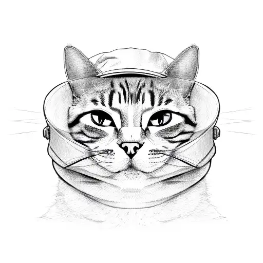 Sketch Of A Cat Wearing A Rapper's Hat