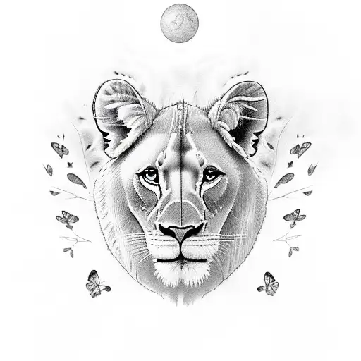 The Lioness Look At Grandma At Sky With Butterfly