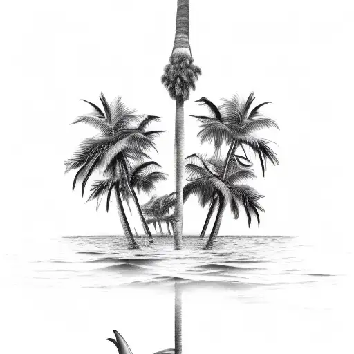 Dolphins With One Tall Palm Tree
