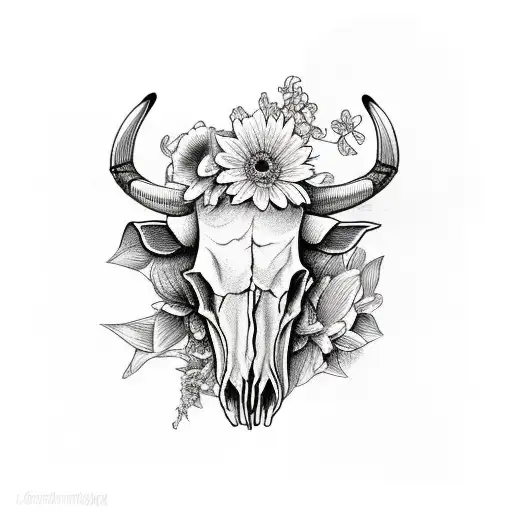 Longhorn Skull With Birth Flowers
