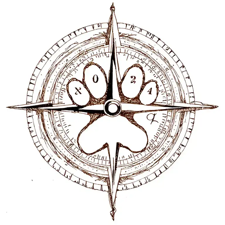 Dog Paw Print Inside Compass