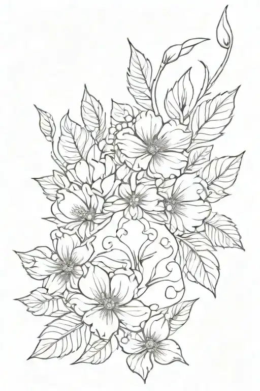 Dog Paw Print With Leaves And Flowers