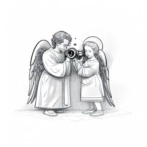 Angel And Scientist Looking Through Telescope