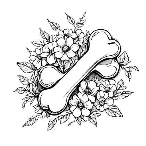 A Sketch Style Vine Of Flowers Wrapping Around A Dog Bone