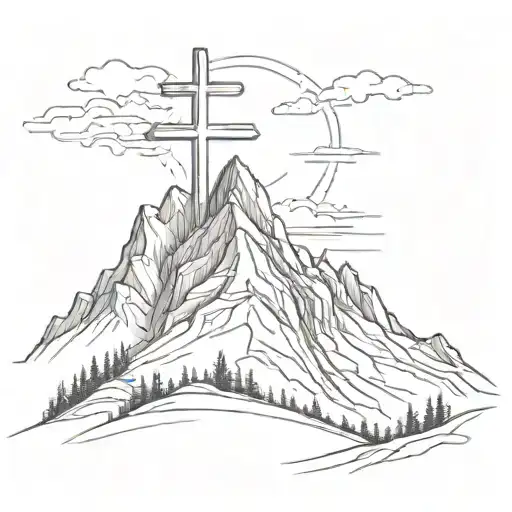 A Cross With Light Shining Off It On A Mountain Range