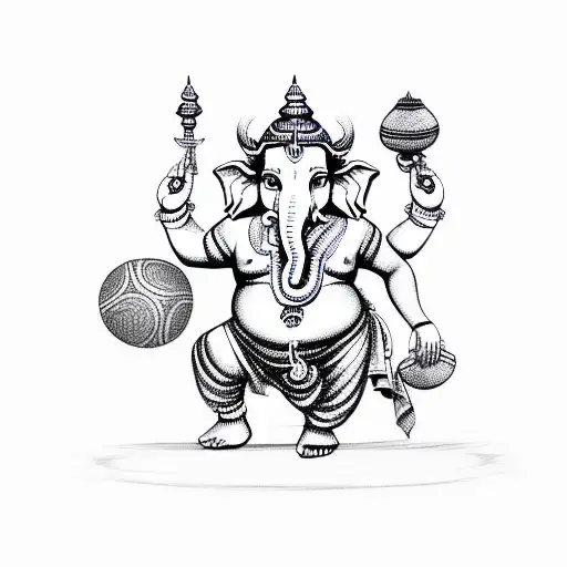 A Sketch Of Ganpati Holding A Globe And Wearing A Football Jersey