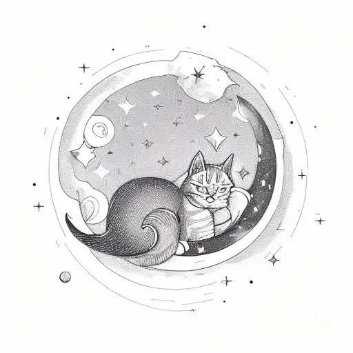 An Orange Cat Sleeping On A Crescent Moonsurrounded By Stars