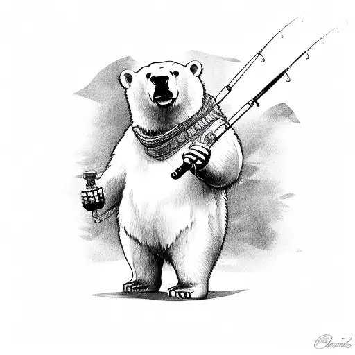 A Polar Bear Holding A Fishing Rod And A Beer Mug In Its Paws