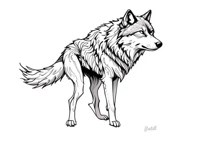 Wolf Line Art Stretched Outline Easy