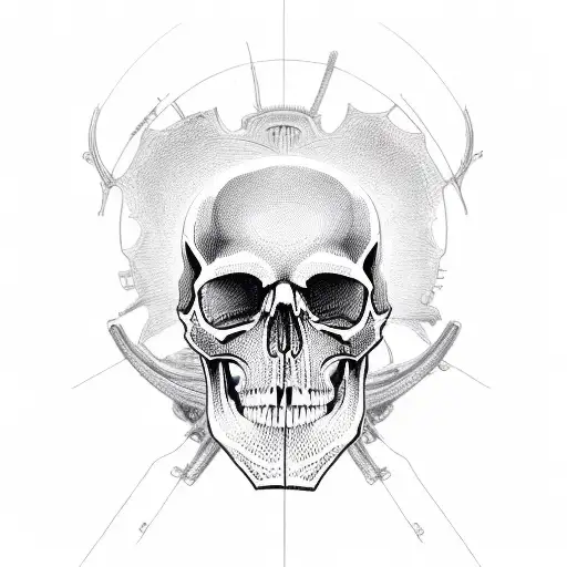 Intricate Sketch Of A Skull Surrounded By Various Drawing Tools