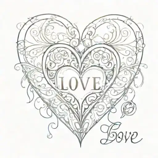 Heart With Gothic Pattern And The Inscription Love