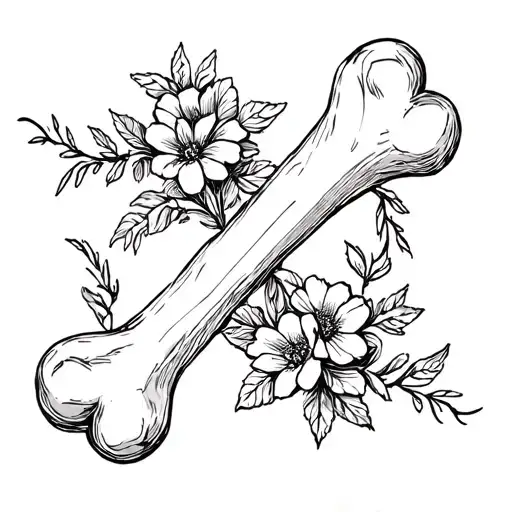 A Sketch Style Vine Of Flowers Wrapping Around A Dog Bone