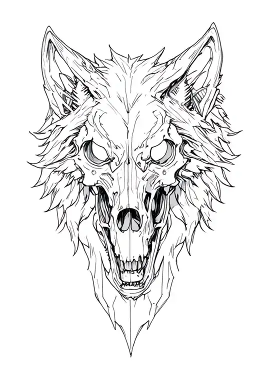 Detailed Mechanical Wolf's Skull Schematic