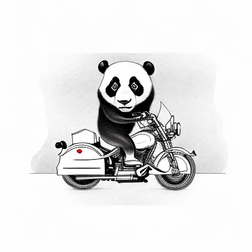 Panda Riding A Harley Motorcycle Wearing A World War Two Helmet