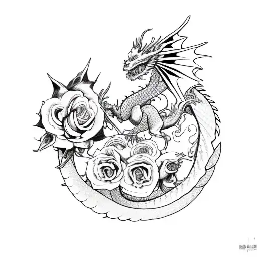 Dragon With Wing Made Of Roses