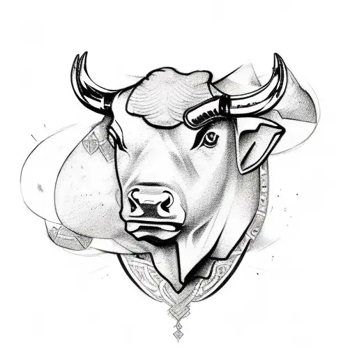 A Sketch-style Tattoo Of A Bull Surrounded By Various Stock Market Symbols And Icons