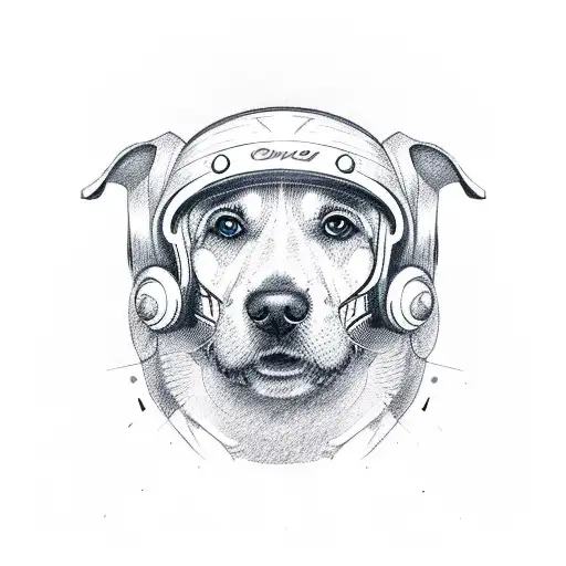 A Sketch Of A Dog Wearing A Cyclist Helmet