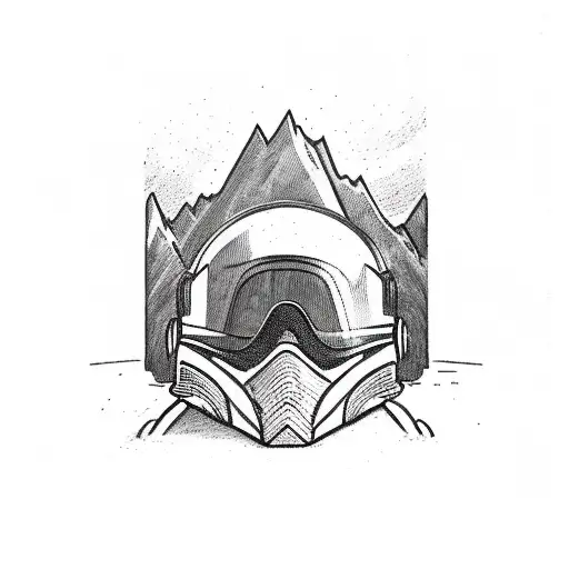 Helmet With Goggles And A Mountain Scene In The Reflection