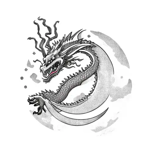 Moon With Dragon And A Flower