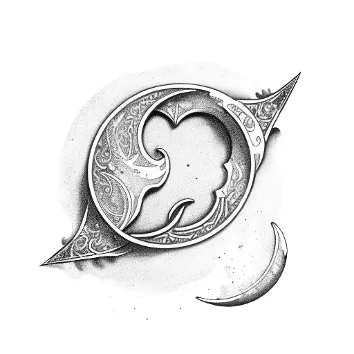 Crescent Moon With Ornate Dagger Sticking Through It