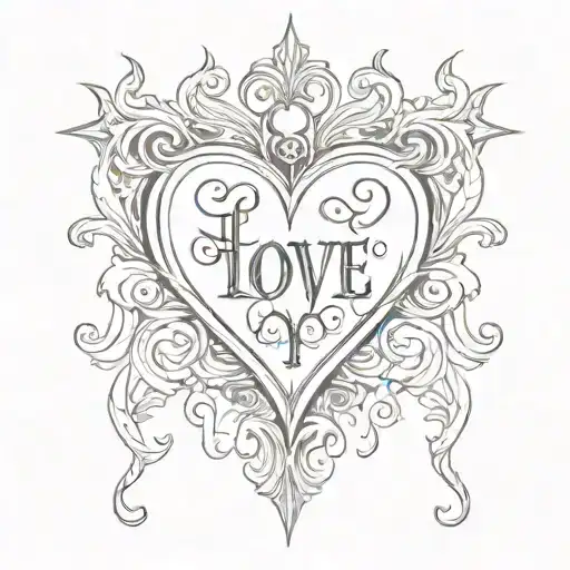 Gothic Heart And Gothic Inscription Love