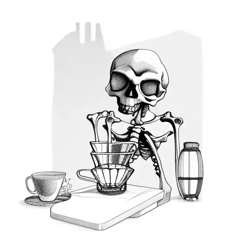 Skeleton Barista Serving Coffee