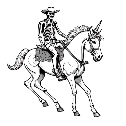 A Cowboy Skeleton Riding A Unicorn