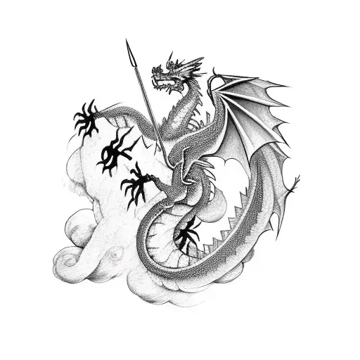 Fire Dragon With Blade And Time