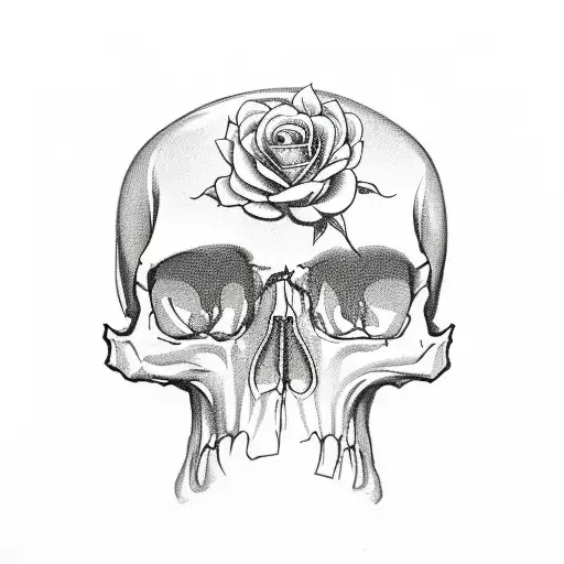 Atomical Skull With Cherry Blossems And Roses Hip