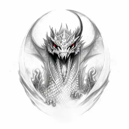 Black With Red Scaled Dragon With Nose Flaring With Steam Good To Put On Shoulder To Shoulder