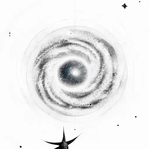A Sketch Of A Shooting Star Trailing Into A Spiral Galaxy