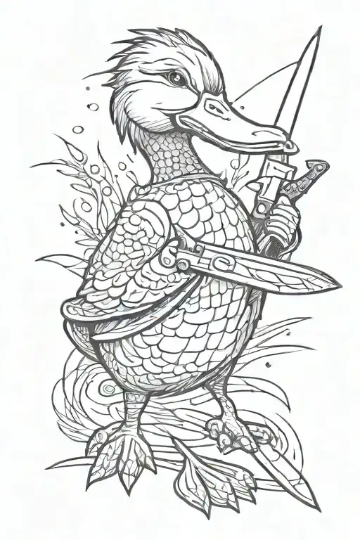 Cartoon Duck With Knife Arms