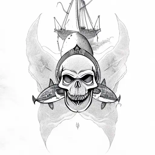 Siren With Skull And Sharks