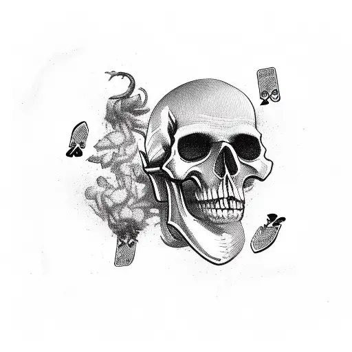 Smoking Cowboy Skull With Playing Cards