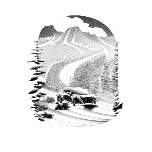 A Silhouette Of A Car Driving Through A Mountain Range