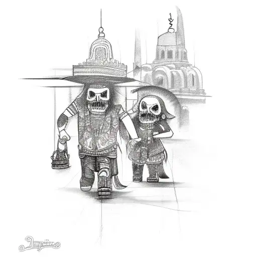 A Sketch-style Tattoo Of Friends Exploring The Streets Of Mexico