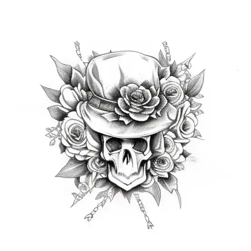 Floral Thigh Garter With Skulls