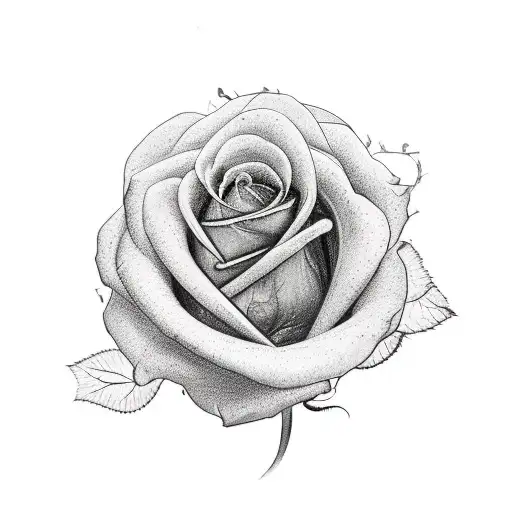 A Realistic Depiction Of A Lancashire Red Rose With Delicate Shading And Fine Line Details