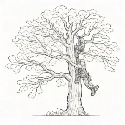 An Arborist Climbing A Tall Tree