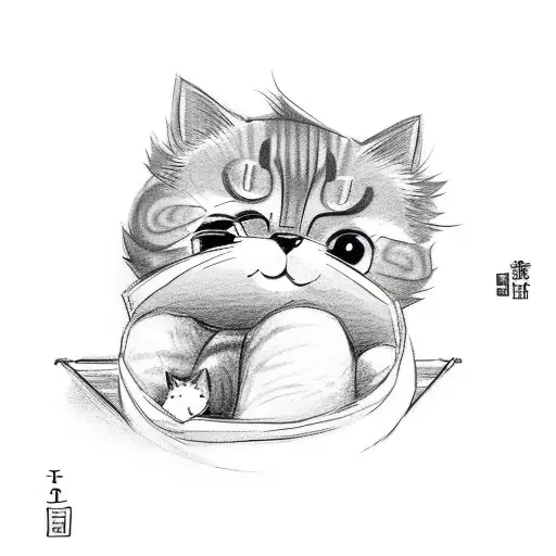 A Cute Anime-inspired Cat Curled Up In A Warm Bed